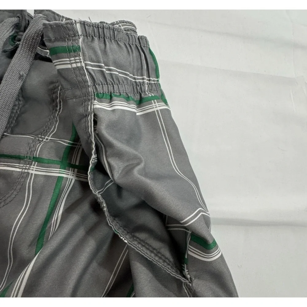 OP Ocean Pacific Board Shorts Men M 32/34 Grey/Green Windowpane Cargo Swim‎ READ